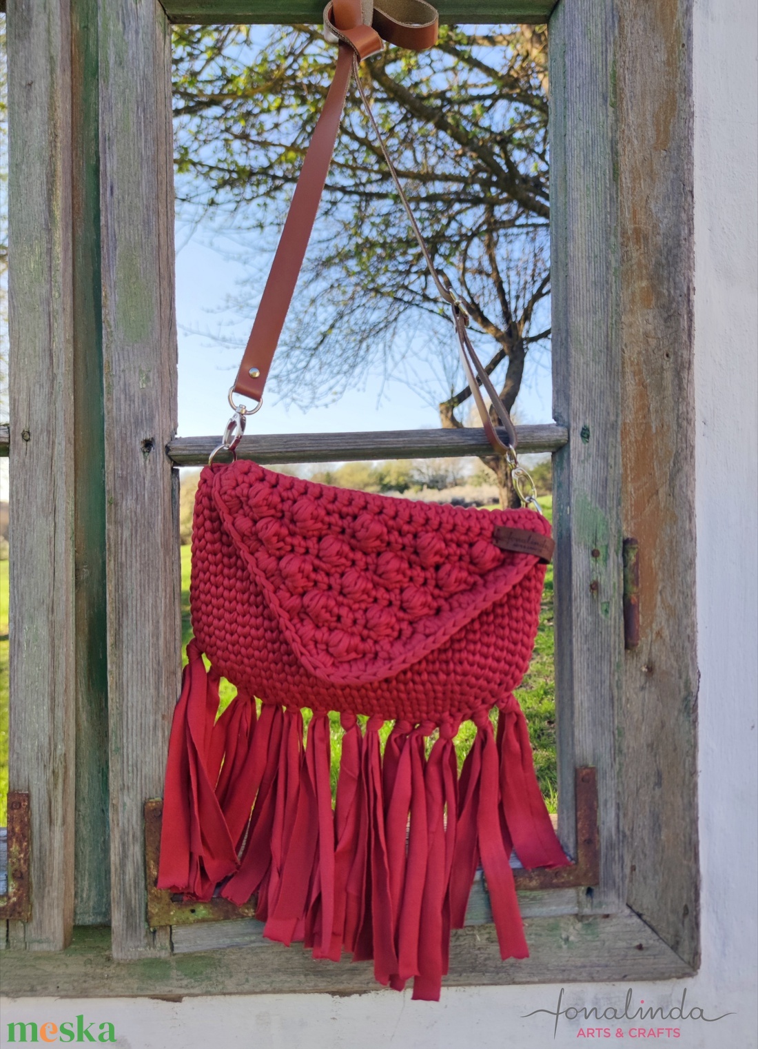 Bogyós -rojtos boho -chic táska - terrakotta  - táska & tok - bevásárlás & shopper táska - zöldség/gyümölcs zsák - Meska.hu