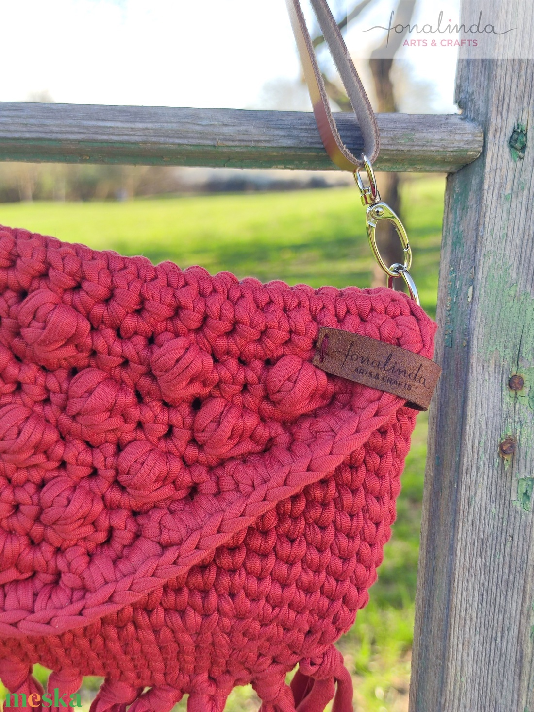 Bogyós -rojtos boho -chic táska - terrakotta  - táska & tok - bevásárlás & shopper táska - zöldség/gyümölcs zsák - Meska.hu