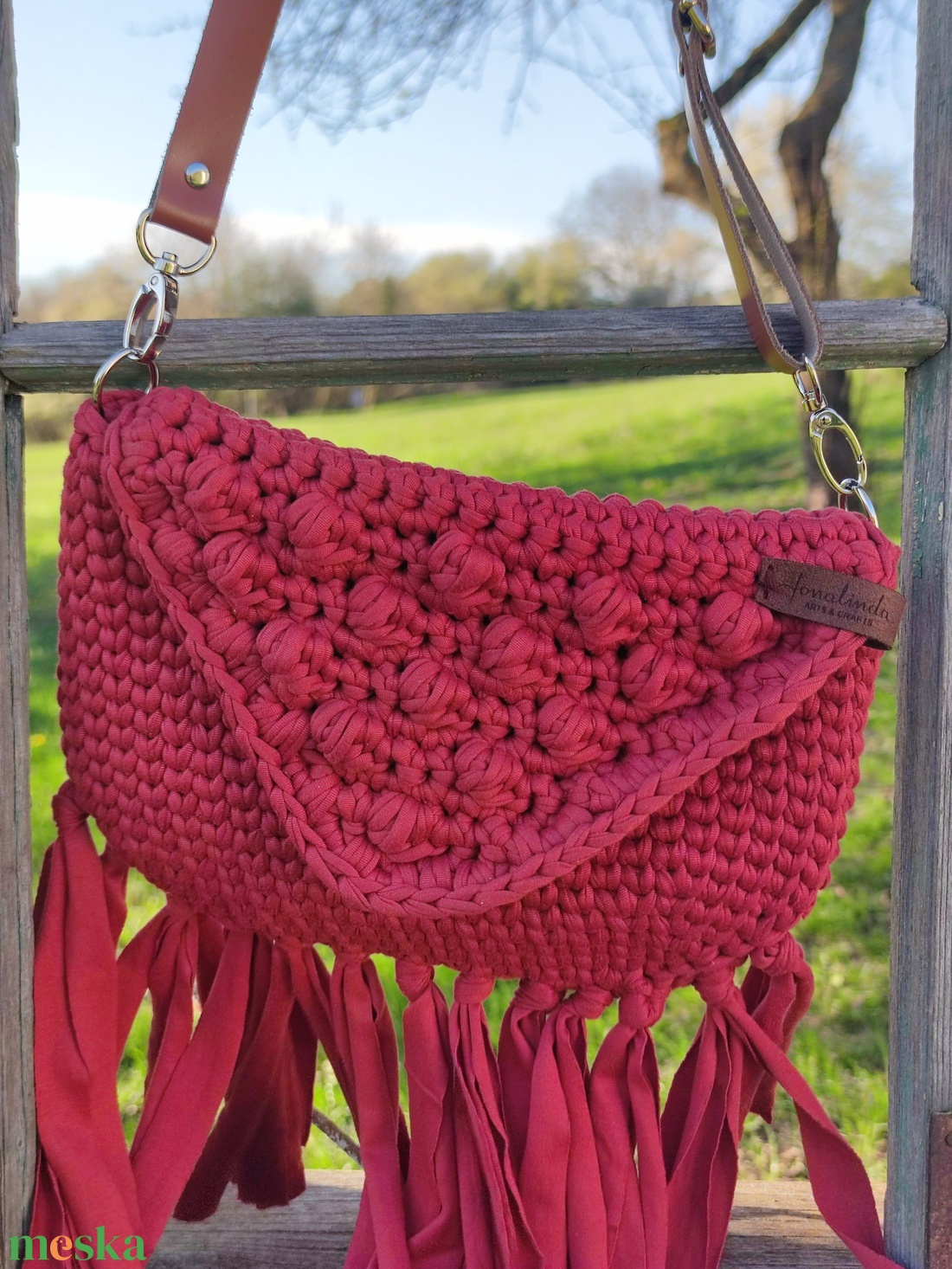 Bogyós -rojtos boho -chic táska - terrakotta  - táska & tok - bevásárlás & shopper táska - zöldség/gyümölcs zsák - Meska.hu