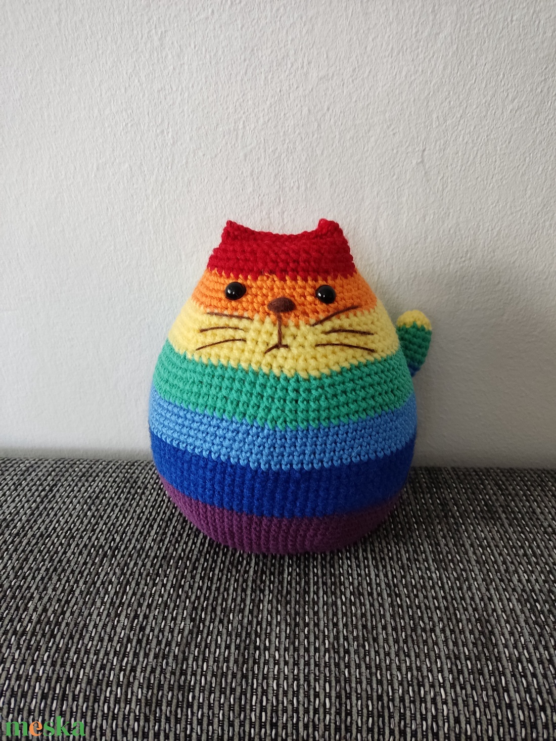 Szivárvány színű ajtókitámasztó cica - otthon & életmód - dekoráció - ajtó- és ablak dekoráció - ablakdísz - Meska.hu