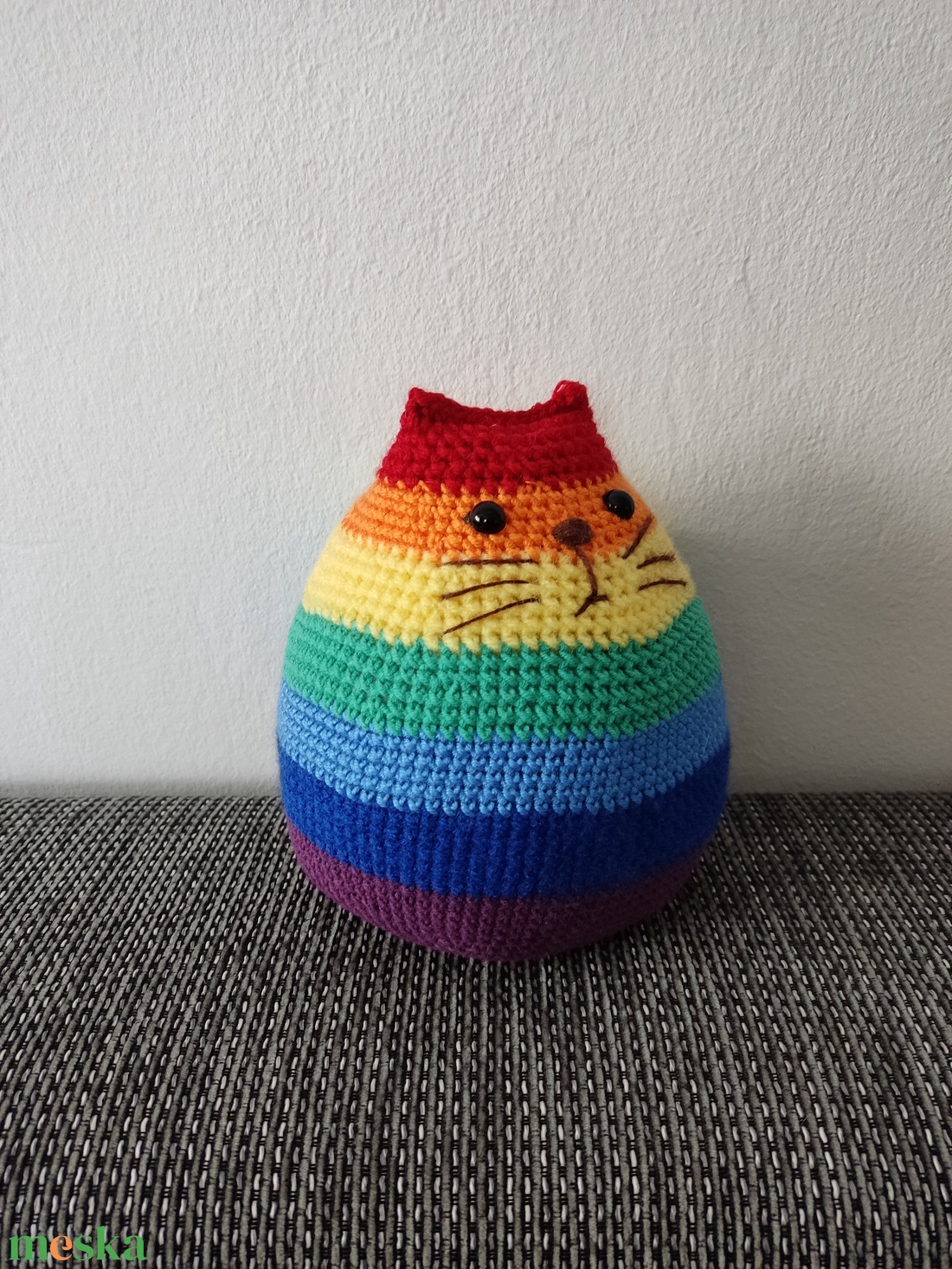 Szivárvány színű ajtókitámasztó cica - otthon & életmód - dekoráció - ajtó- és ablak dekoráció - ablakdísz - Meska.hu