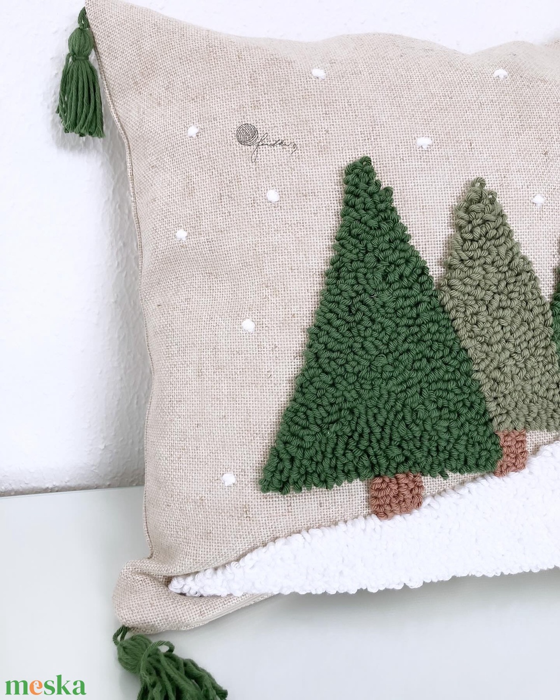 Téli  fenyők díszpárna  - karácsony - karácsonyi lakásdekoráció - karácsonyi lakásdíszek - Meska.hu