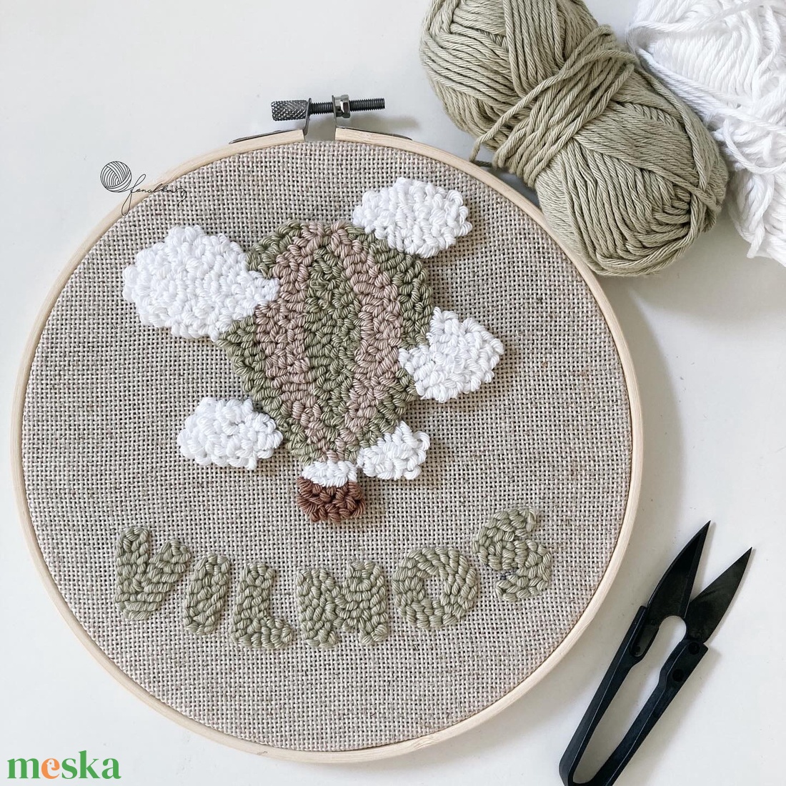 Személyre szabott  hőlégballonos fonalkép - baba - mama - babaszoba dekoráció - babaszoba kép - Meska.hu