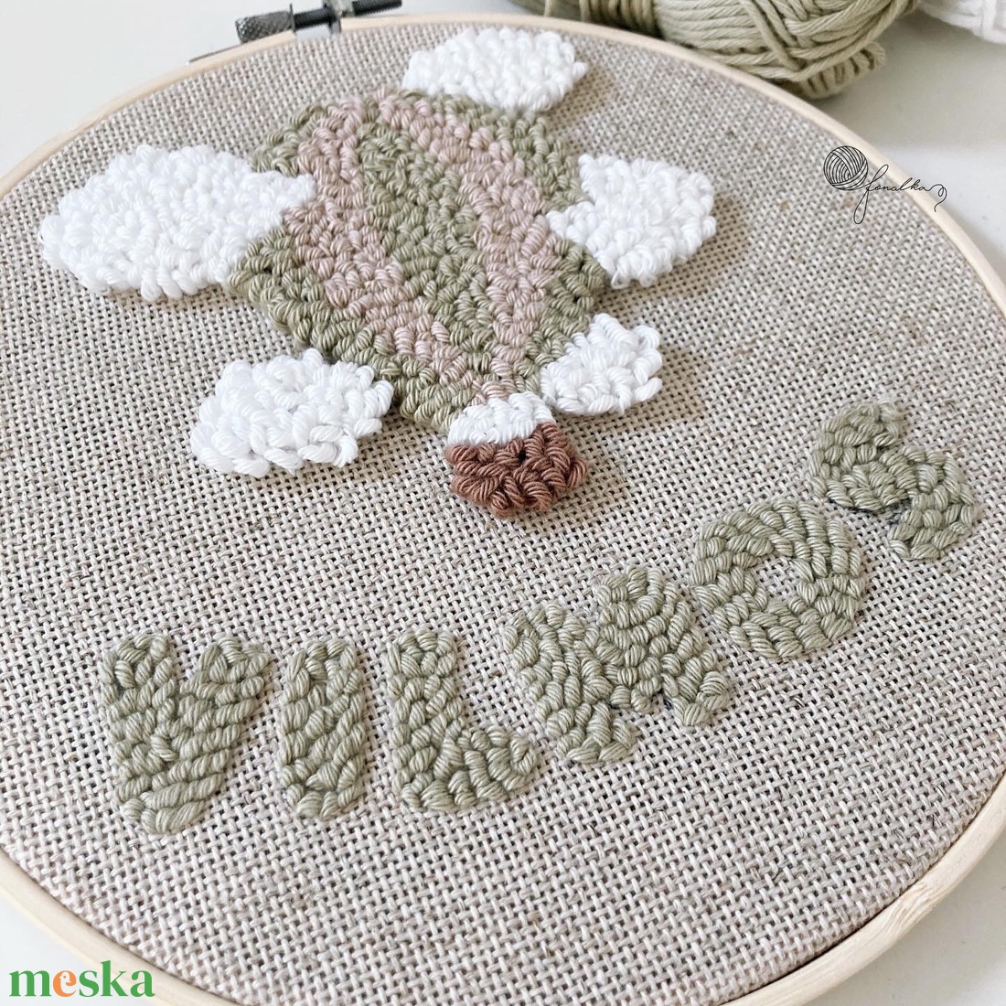 Személyre szabott  hőlégballonos fonalkép - baba - mama - babaszoba dekoráció - babaszoba kép - Meska.hu