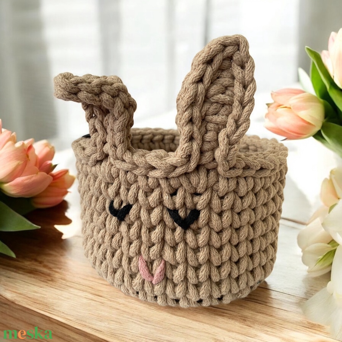 Horgolt nyuszi tároló d15 - barna - otthon & életmód - tárolás & rendszerezés - tárolókosár - Meska.hu