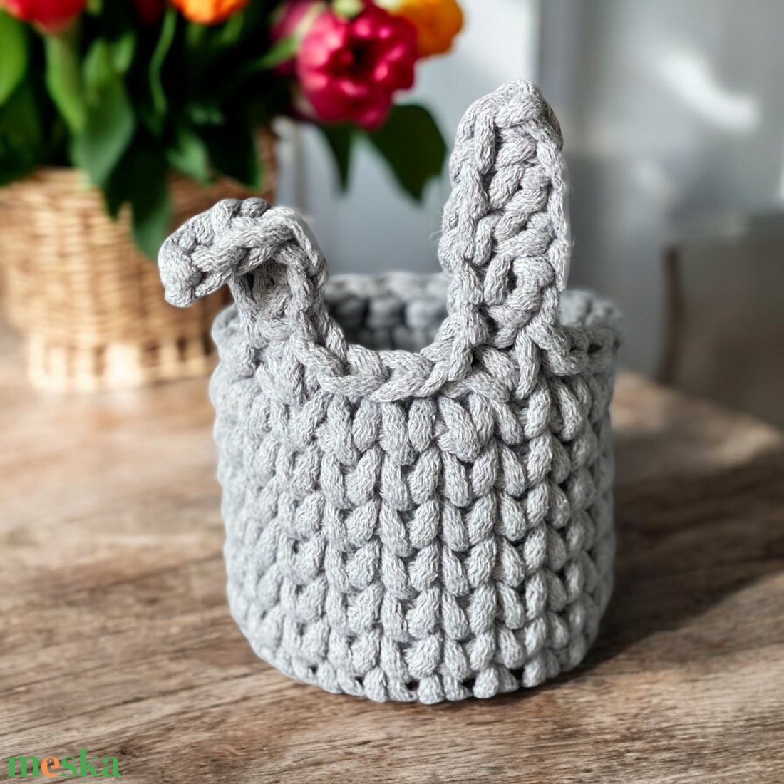 Horgolt, kisnyuszi tároló d10 - szürke - otthon & életmód - tárolás & rendszerezés - tárolókosár - Meska.hu