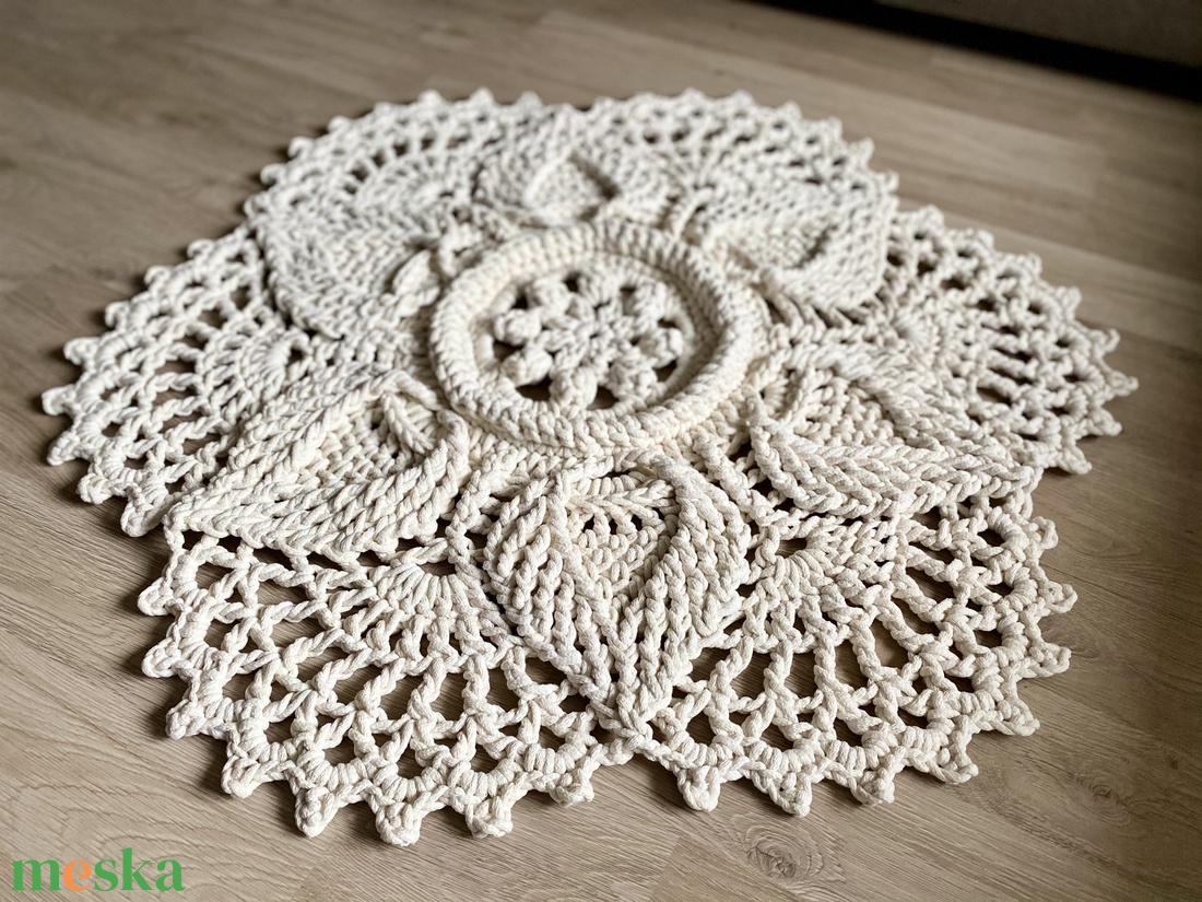 Horgolt szőnyeg Flower d90 - ekrü  - otthon & életmód - lakástextil - szőnyeg - horgolt szőnyeg - Meska.hu
