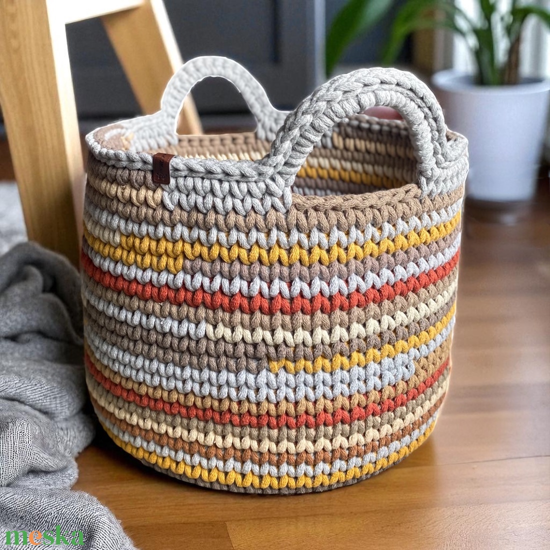 Nagyméretű horgolt tároló, kosár - őszi színek - otthon & életmód - tárolás & rendszerezés - tárolókosár - Meska.hu