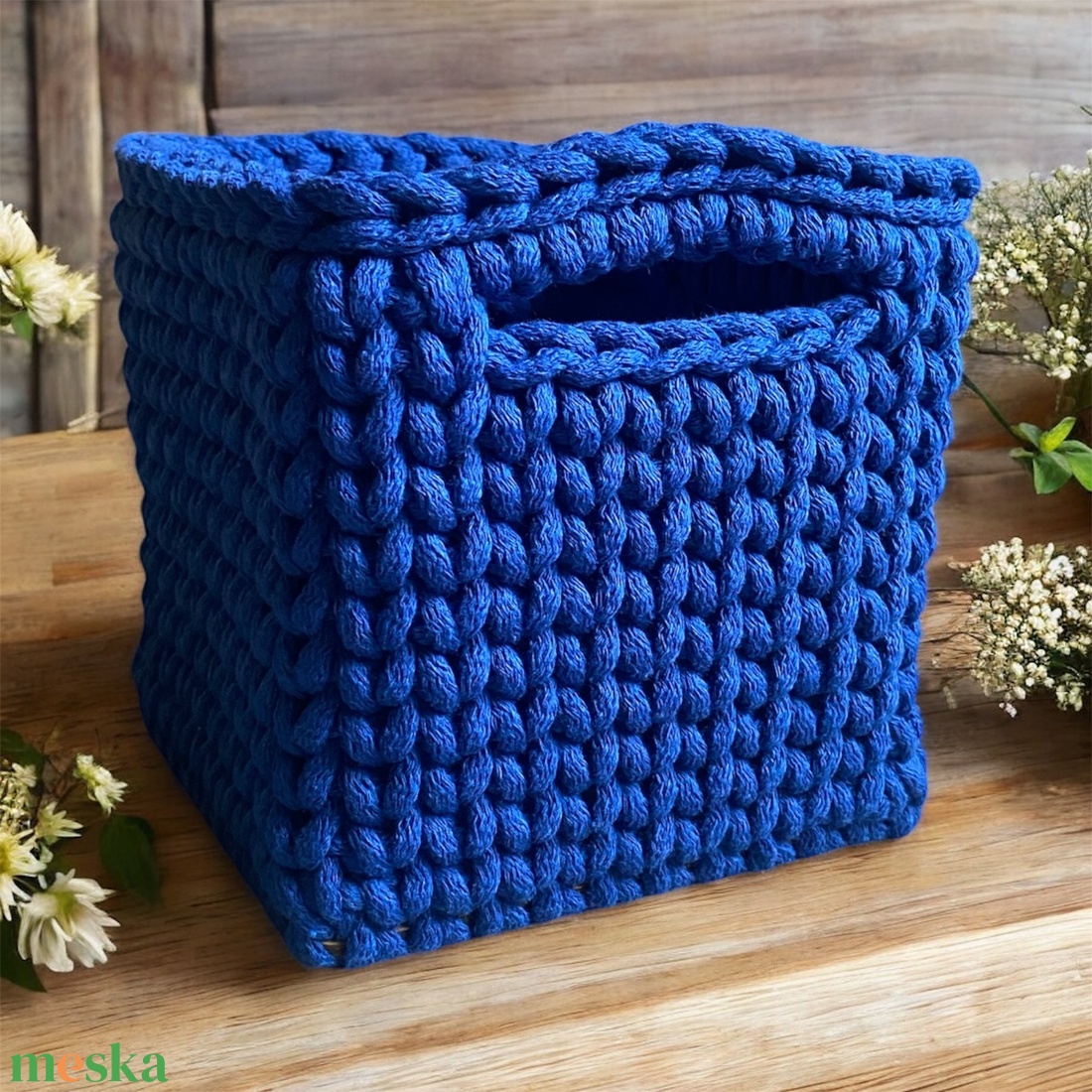 Horgolt kiskosár, tároló - királykék - otthon & életmód - tárolás & rendszerezés - tárolókosár - Meska.hu