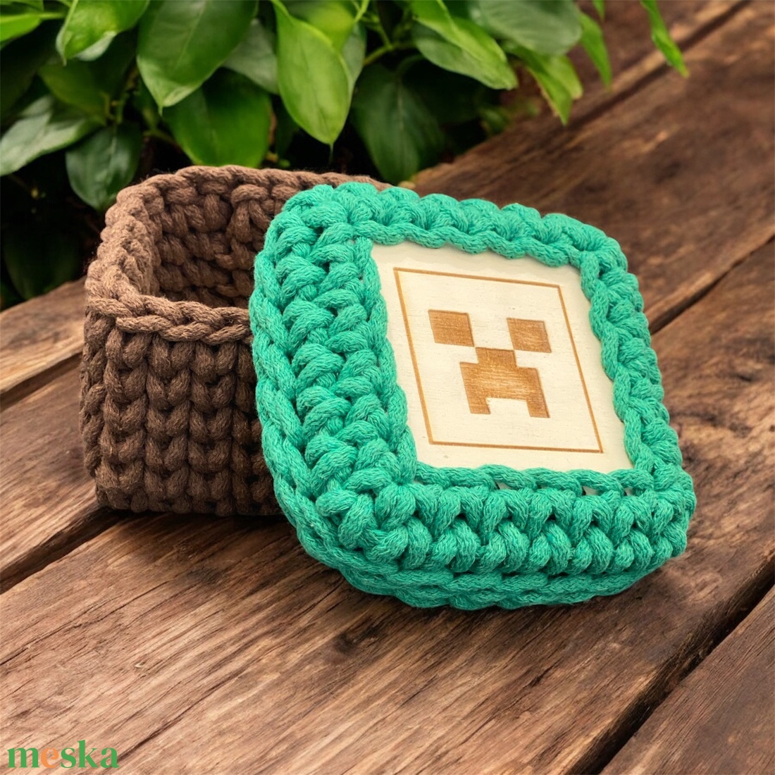 Minecraft stílusú, horgolt doboz - otthon & életmód - babaszoba, gyerekszoba - játéktároló - Meska.hu
