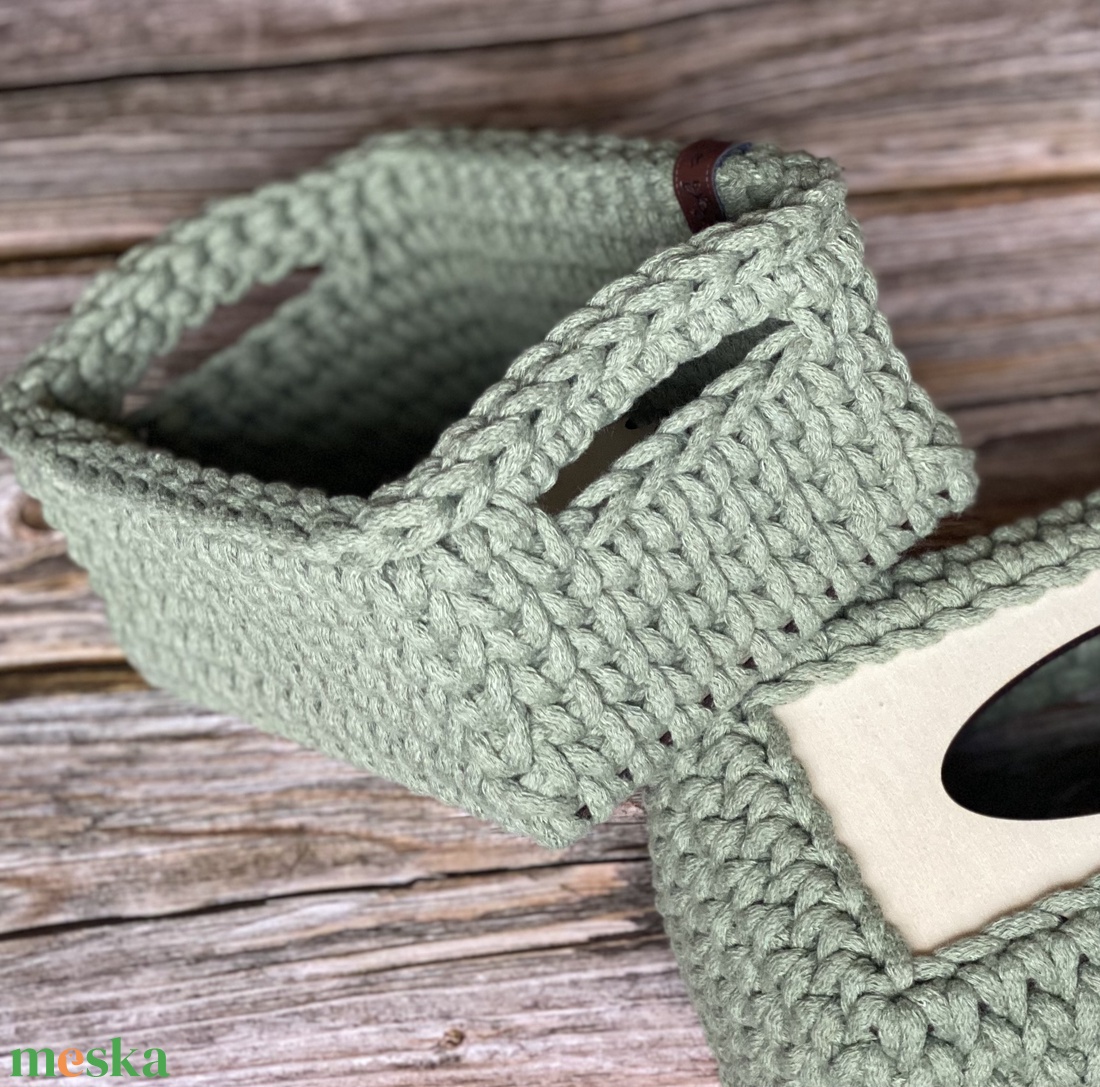 Horgolt tároló szett (2 darabos) - zsálya - otthon & életmód - tárolás & rendszerezés - tárolókosár - Meska.hu