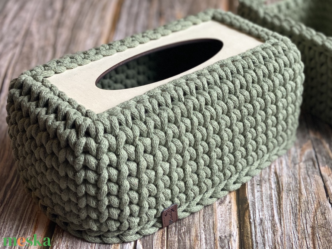 Horgolt tároló szett (2 darabos) - zsálya - otthon & életmód - tárolás & rendszerezés - tárolókosár - Meska.hu