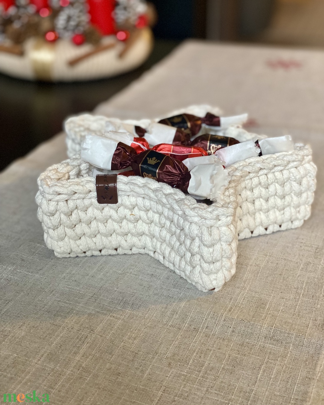 Karácsonyi, horgolt kosár - fehér - otthon & életmód - tárolás & rendszerezés - tárolókosár - Meska.hu