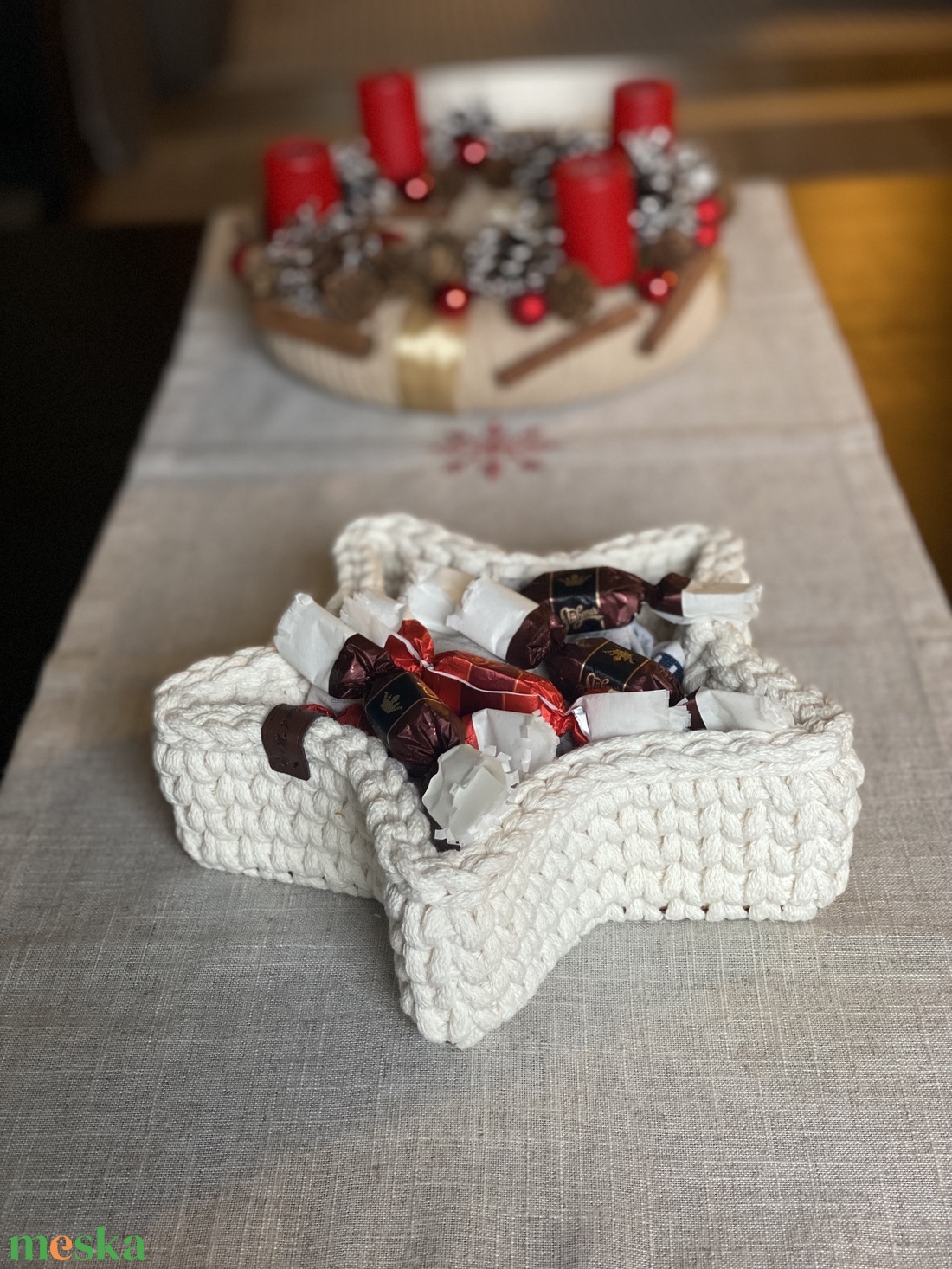 Karácsonyi, horgolt kosár - fehér - otthon & életmód - tárolás & rendszerezés - tárolókosár - Meska.hu