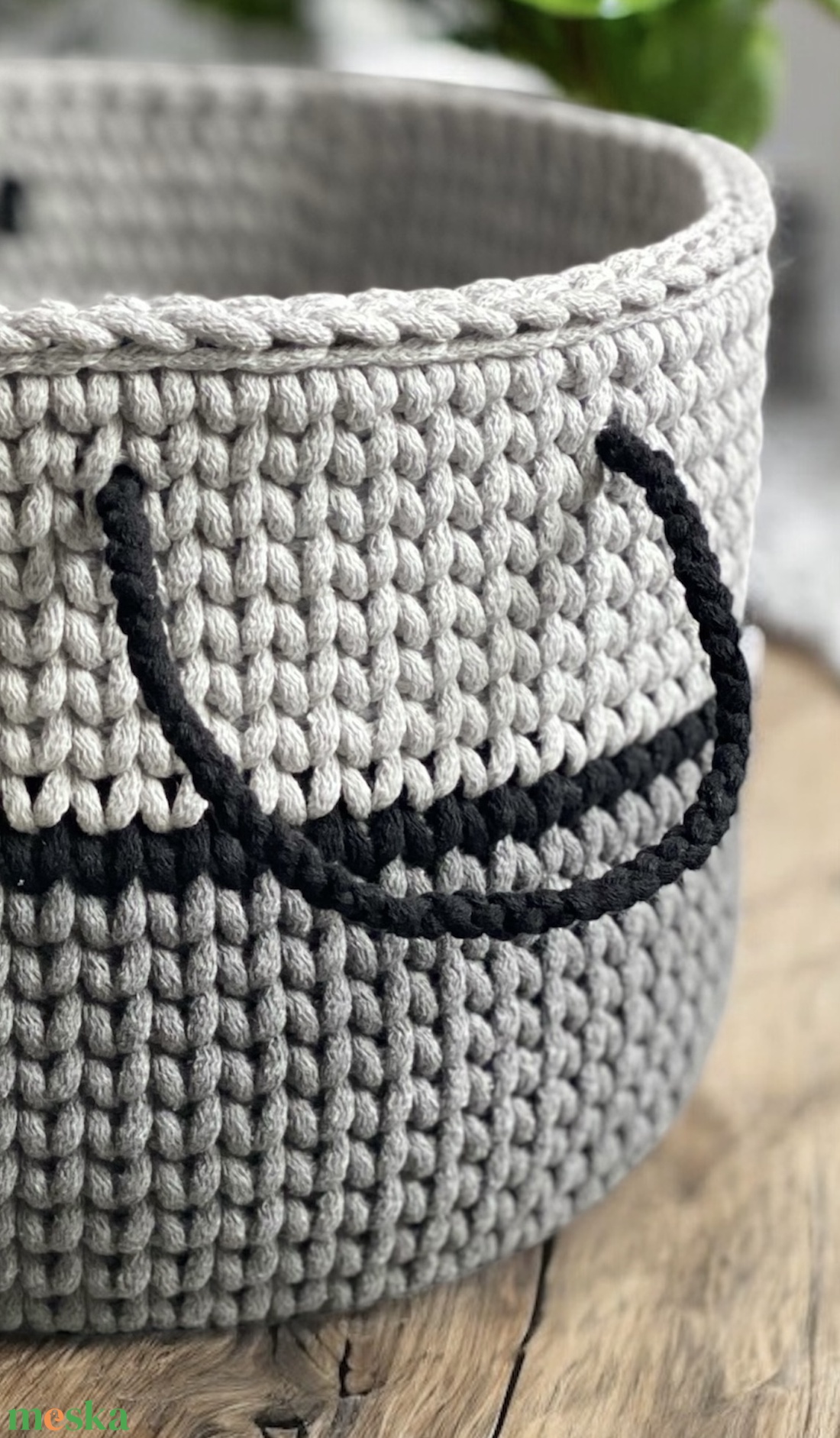 Nagyméretű horgolt tároló, kosár - szürke-sötétszürke duo - otthon & életmód - tárolás & rendszerezés - tárolókosár - Meska.hu