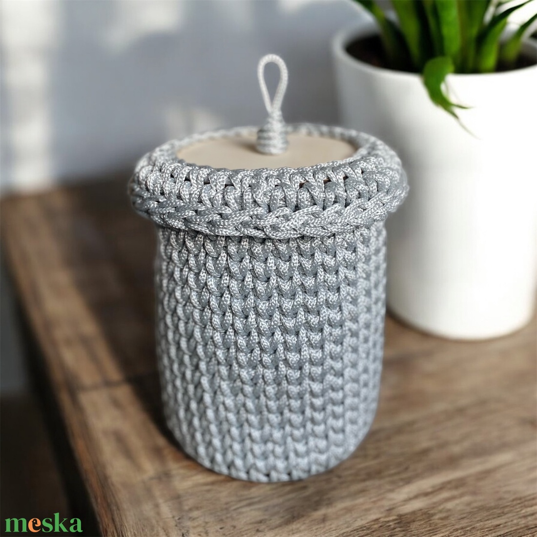 Horgolt doboz d15 - ezüst - otthon & életmód - tárolás & rendszerezés - tárolókosár - Meska.hu