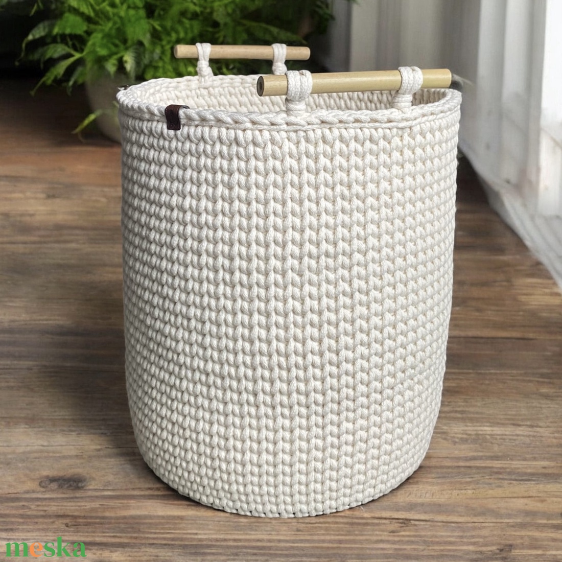 XXL kosár bambuszfüllel - ekrü - otthon & életmód - tárolás & rendszerezés - tárolókosár - Meska.hu