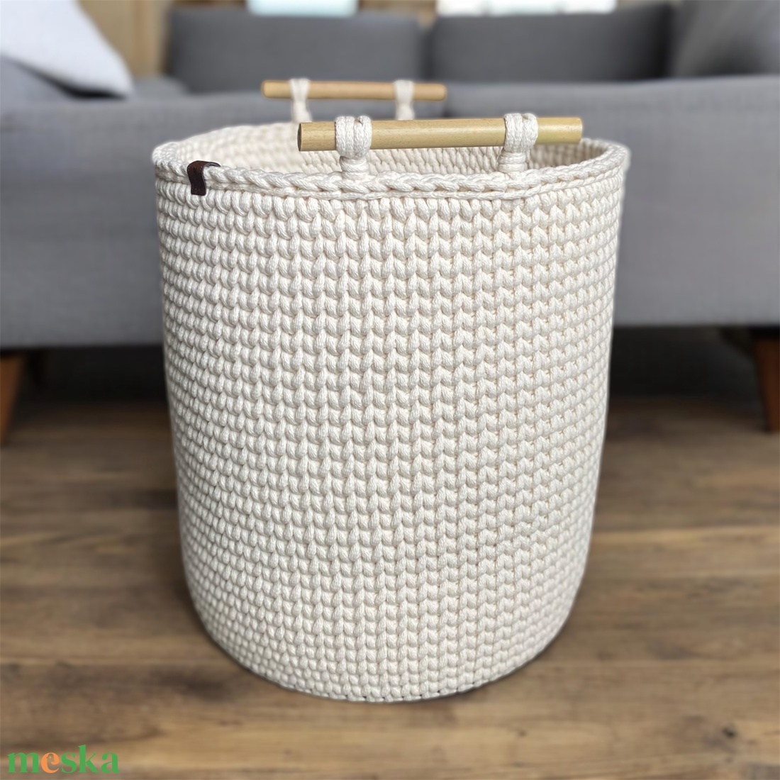 XXL kosár bambuszfüllel - ekrü - otthon & életmód - tárolás & rendszerezés - tárolókosár - Meska.hu