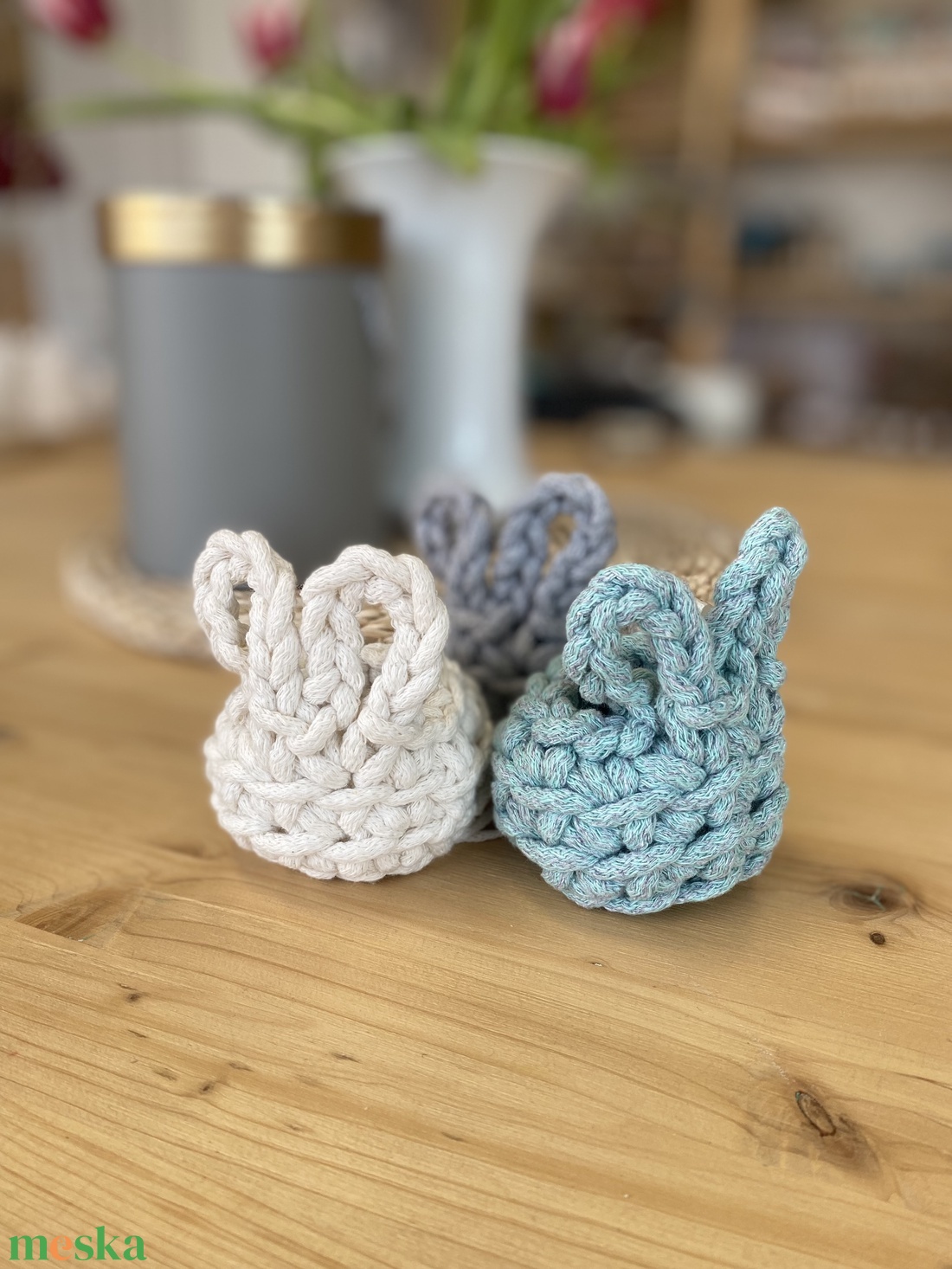 Horgolt nyuszi tojástartó (3db) - otthon & életmód - tárolás & rendszerezés - tárolókosár - Meska.hu