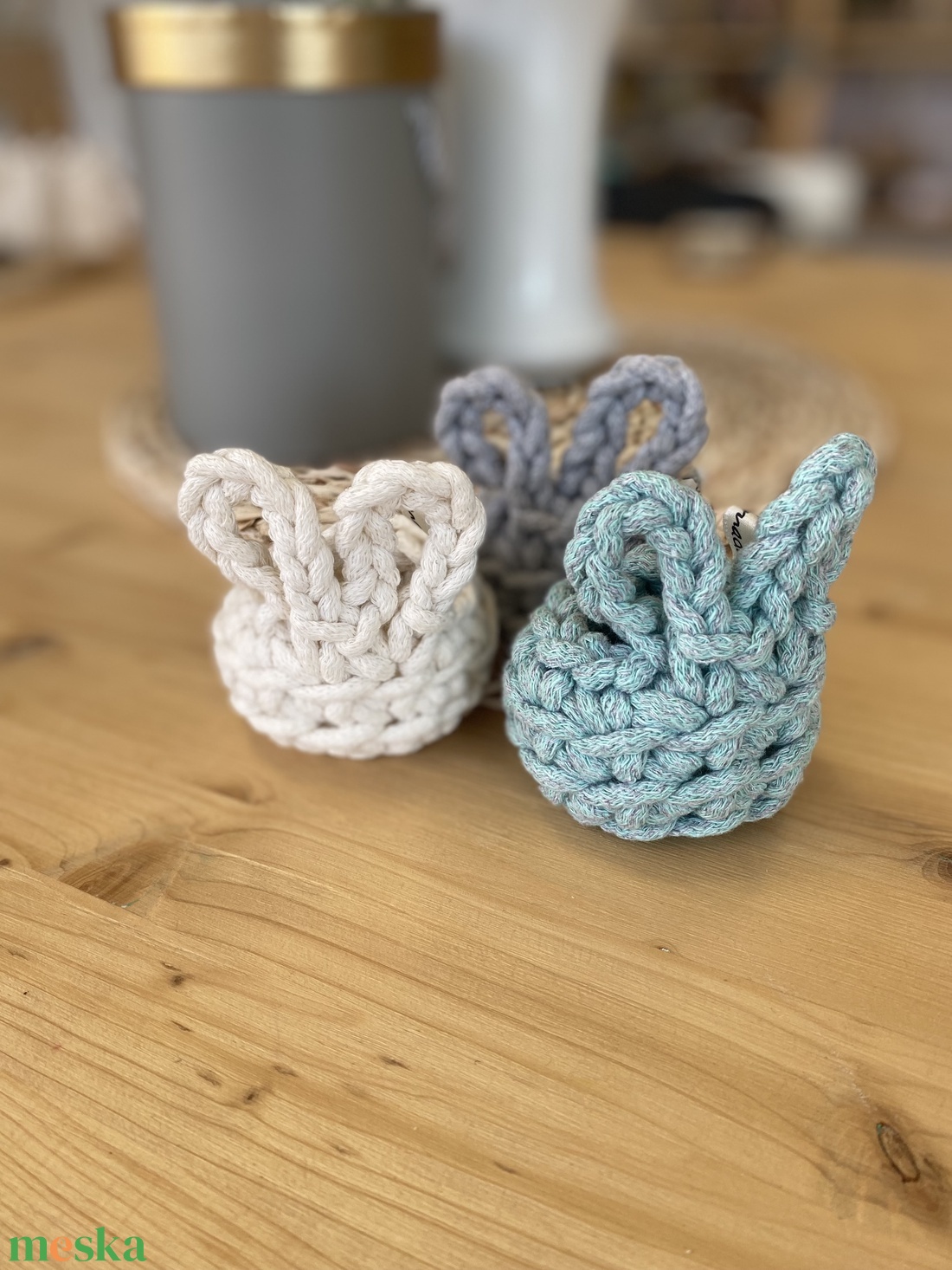 Horgolt nyuszi tojástartó (3db) - otthon & életmód - tárolás & rendszerezés - tárolókosár - Meska.hu