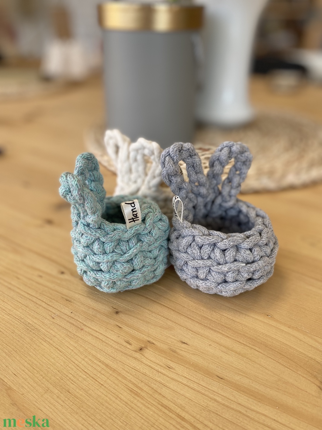 Horgolt nyuszi tojástartó (3db) - otthon & életmód - tárolás & rendszerezés - tárolókosár - Meska.hu