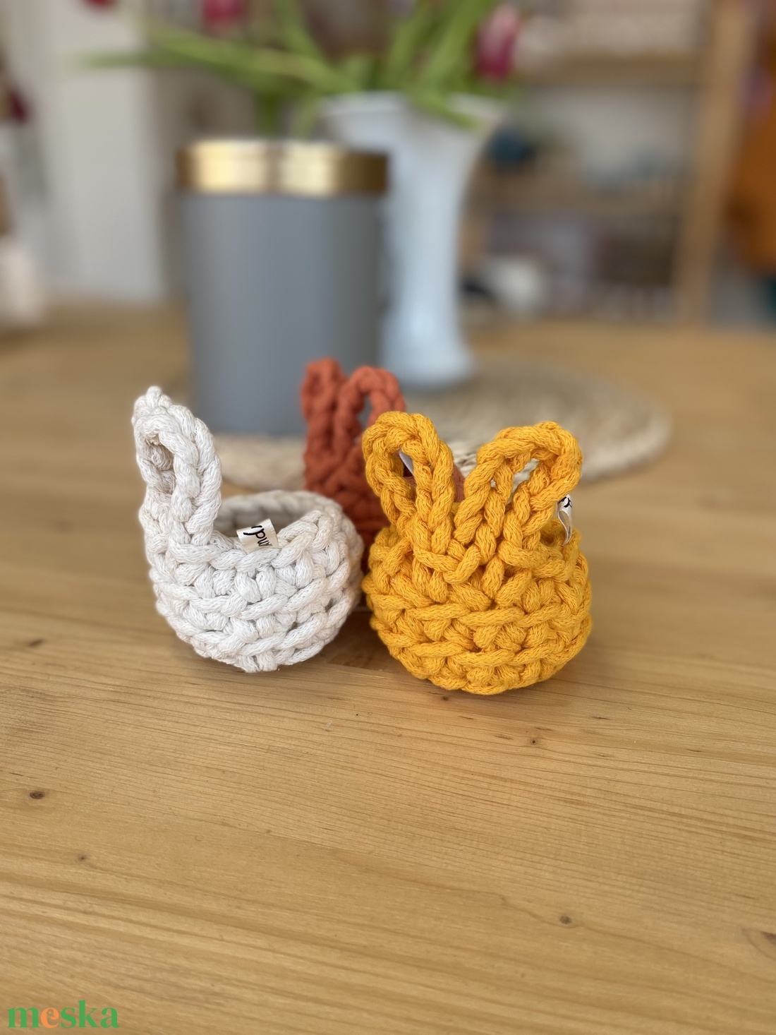 Horgolt nyuszi tojástartó (3db) - otthon & életmód - tárolás & rendszerezés - tárolókosár - Meska.hu
