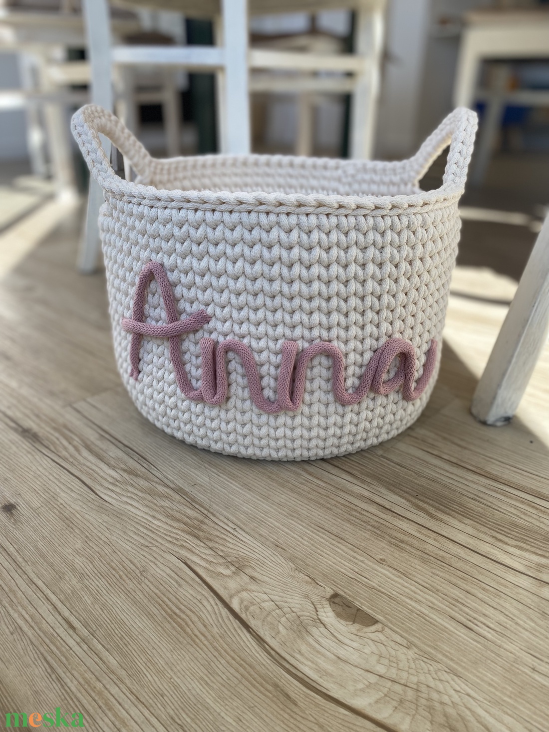 Egyedi feliratos, horgolt tároló, kosár - ekrü - otthon & életmód - tárolás & rendszerezés - tárolókosár - Meska.hu