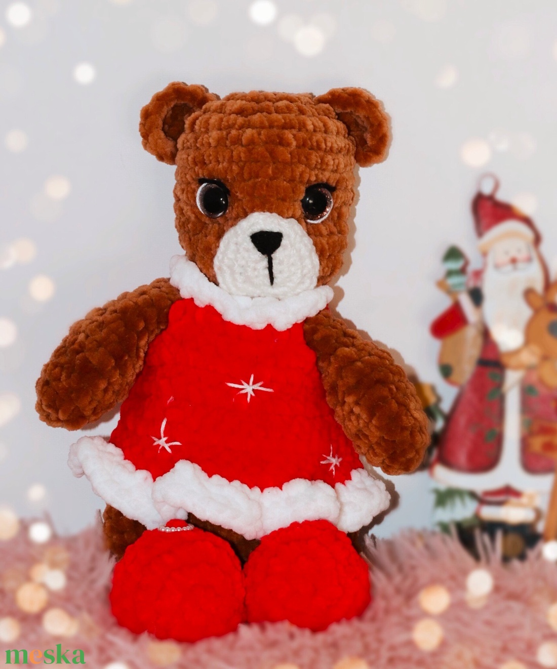Horgolt karácsonyi maci plüss téli ruhában  - játék & sport - plüssállat & játékfigura - maci - Meska.hu