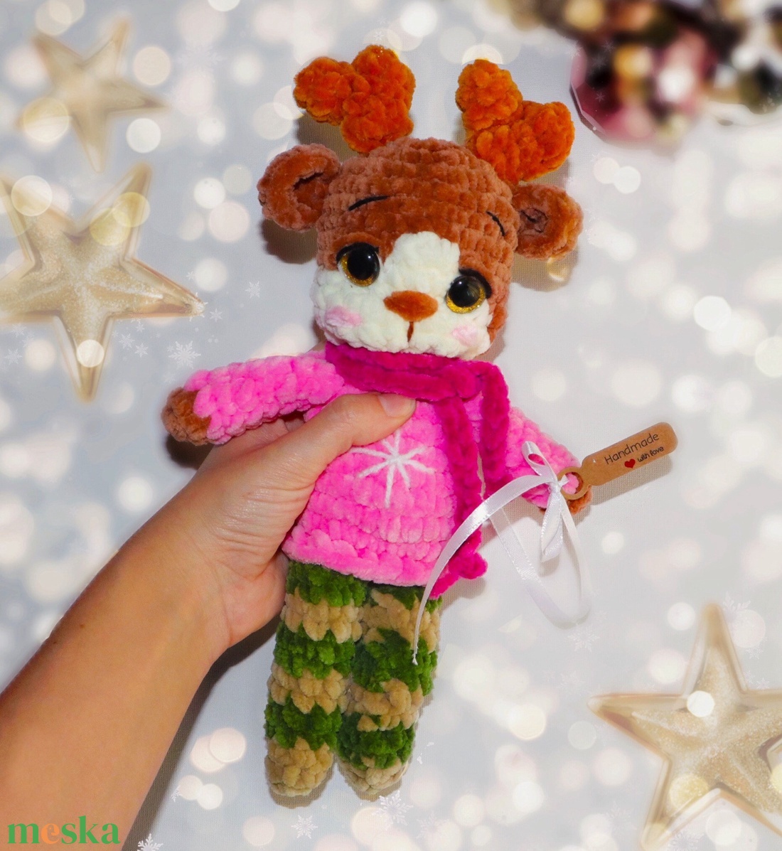 Horgolt nagy karácsonyi őzike plüss gyerekeknek - játék & sport - plüssállat & játékfigura - plüss mesefigurák - Meska.hu