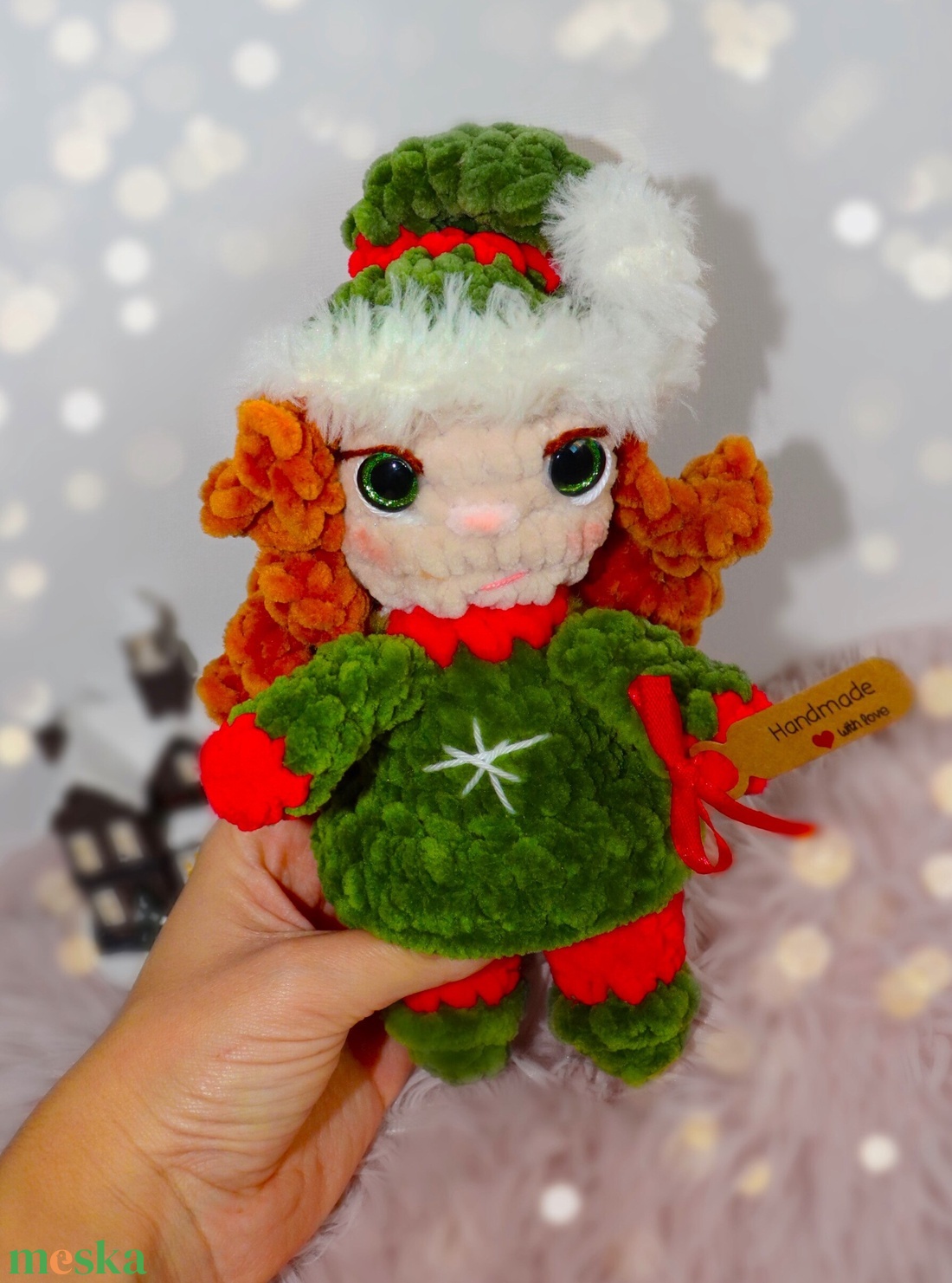 Horgolt kislány karácsonyi manó plüss amigurumi - karácsony - karácsonyi lakásdekoráció - karácsonyi manók, figurák - Meska.hu