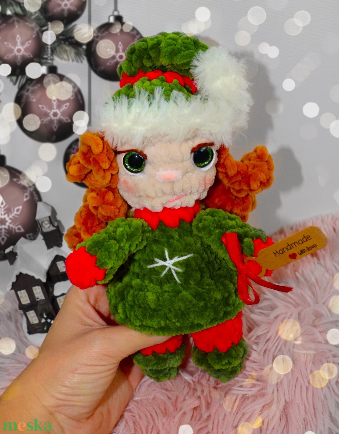 Horgolt kislány karácsonyi manó plüss amigurumi - karácsony - karácsonyi lakásdekoráció - karácsonyi manók, figurák - Meska.hu