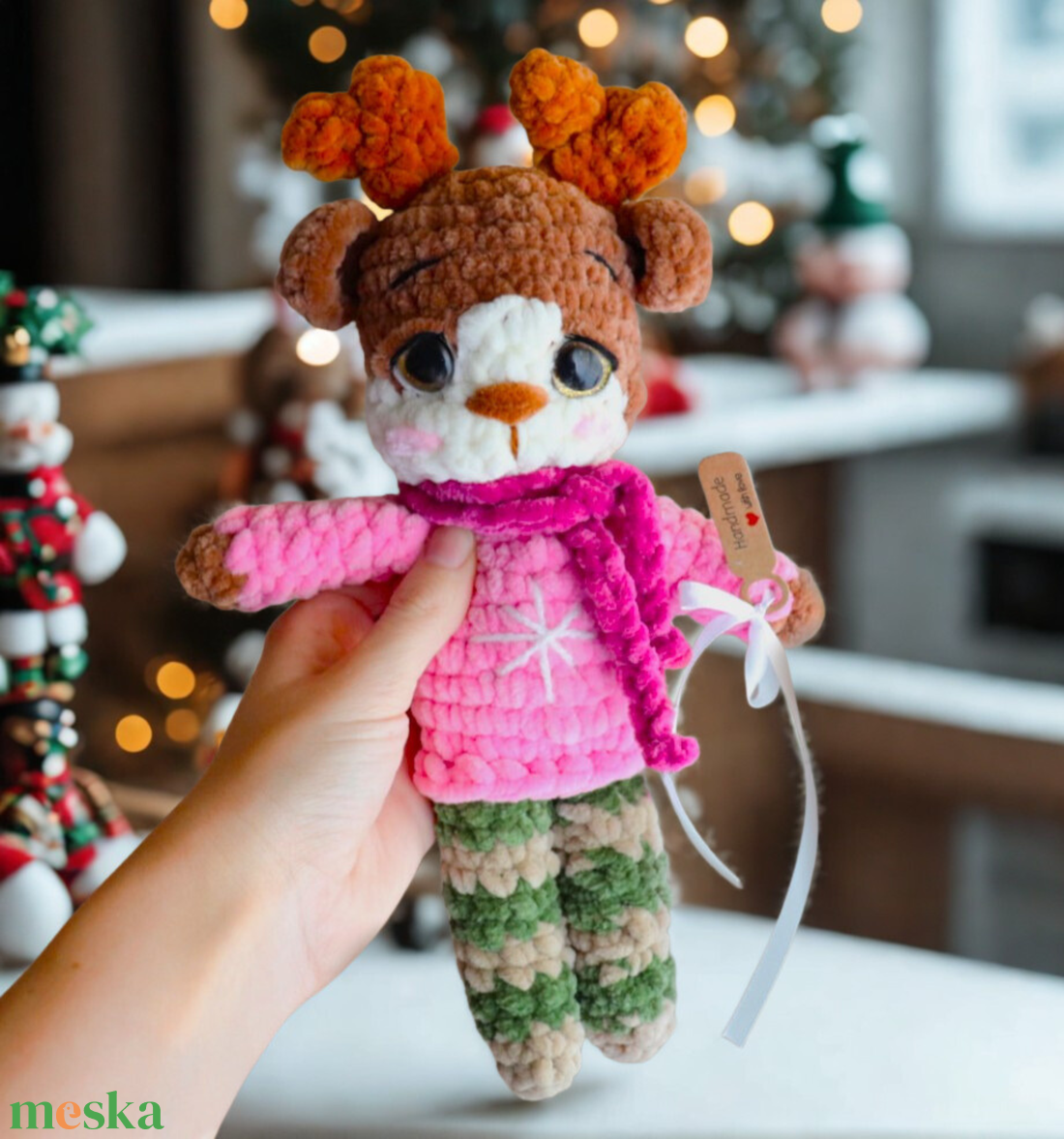 Horgolt nagy karácsonyi őzike plüss gyerekeknek - játék & sport - plüssállat & játékfigura - plüss mesefigurák - Meska.hu