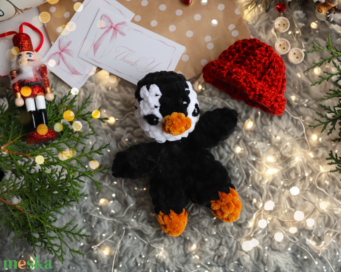 Horgolt pingvin alvóka sapkában - játék & sport - plüssállat & játékfigura - plüss mesefigurák - Meska.hu