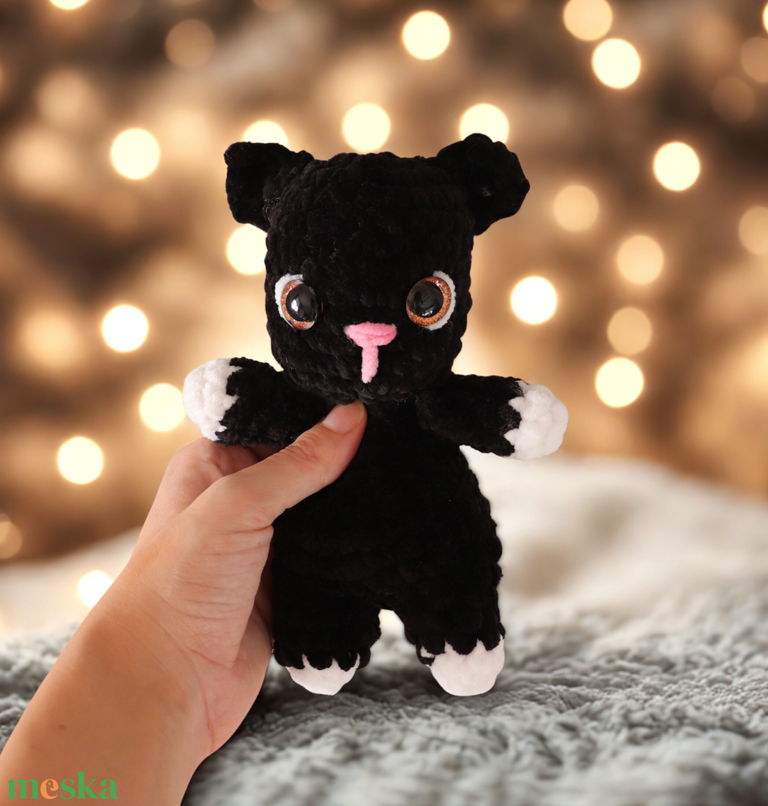 Horgolt plüss fekete cica - játék & sport - plüssállat & játékfigura - cica - Meska.hu