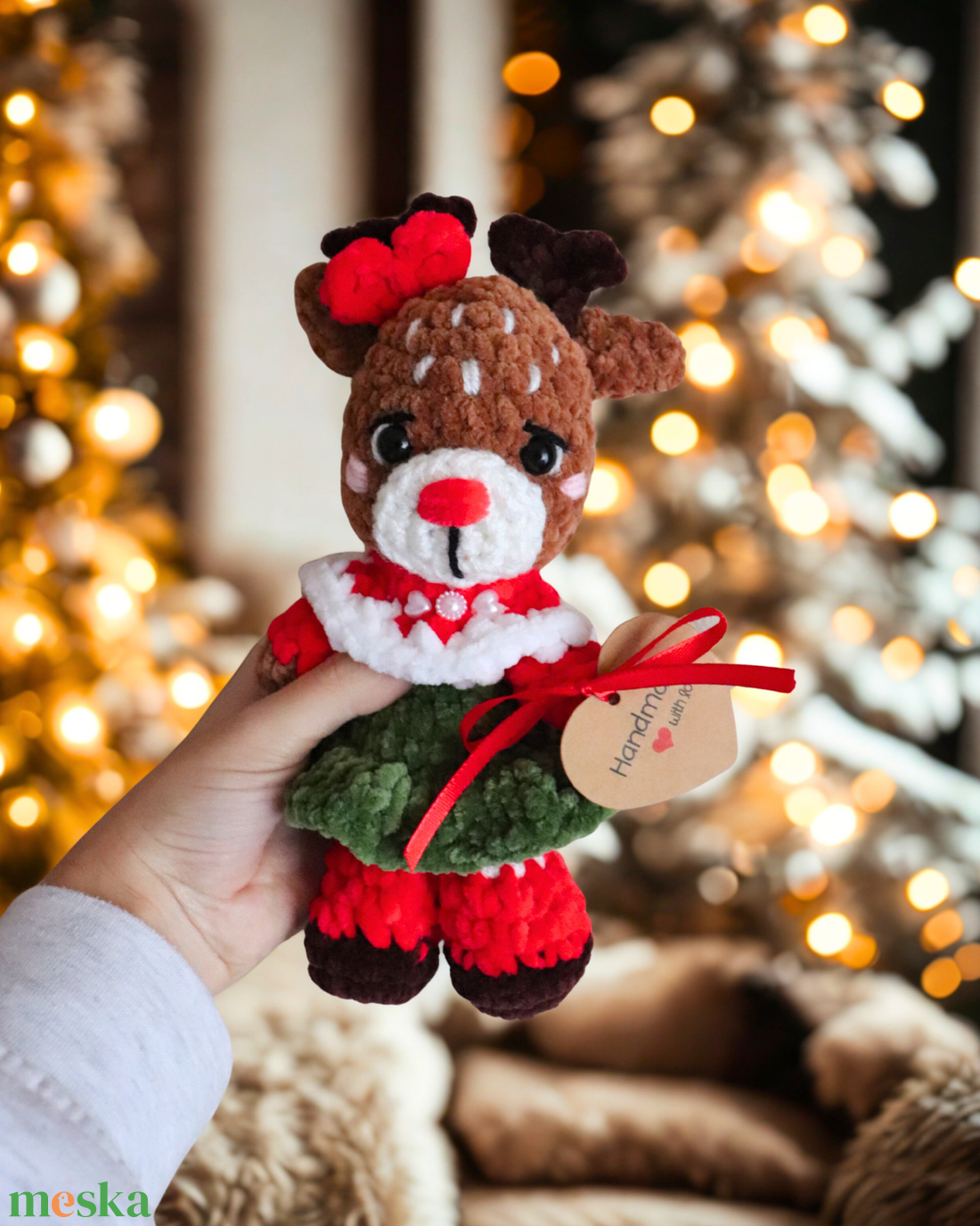 Horgolt karácsonyi rénszarvas plüss téli ruhában - játék & sport - plüssállat & játékfigura - plüss mesefigurák - Meska.hu