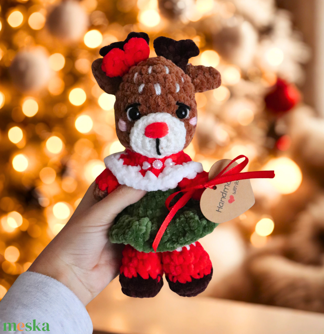 Horgolt karácsonyi rénszarvas plüss téli ruhában - játék & sport - plüssállat & játékfigura - plüss mesefigurák - Meska.hu
