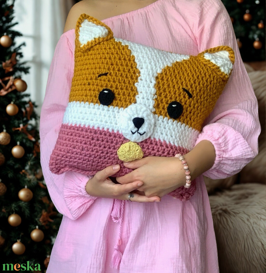 Corgi horgolt párna személyre szabható - otthon & életmód - lakástextil - párna & párnahuzat - Meska.hu