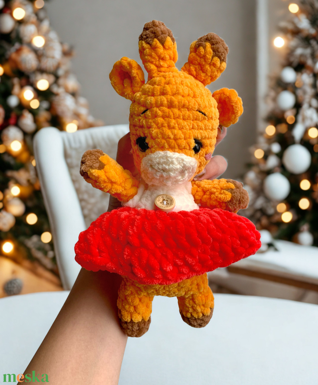 Horgolt karácsonyi zsiráf plüss  - játék & sport - babalátogató ajándékcsomag - Meska.hu