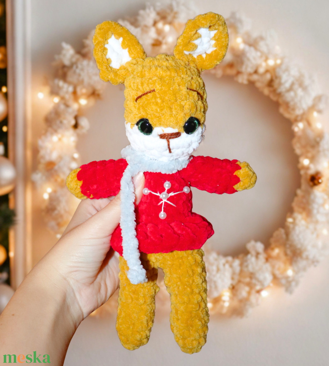 Horgolt karácsonyi róka lány plüss  - játék & sport - plüssállat & játékfigura - róka - Meska.hu