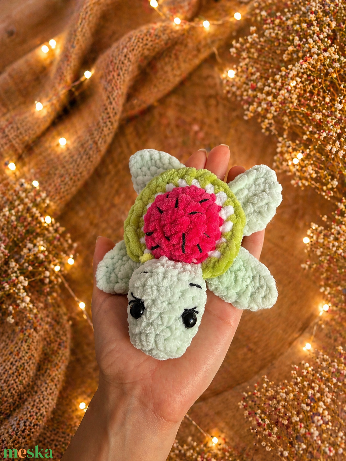 Horgolt görögdinnye teknős plüss - játék & sport - plüssállat & játékfigura - teknős - Meska.hu