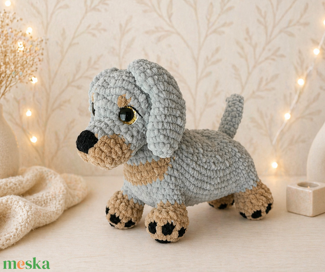 Horgolt szürke tacskó plüss amigurumi - játék & sport - plüssállat & játékfigura - kutya - Meska.hu