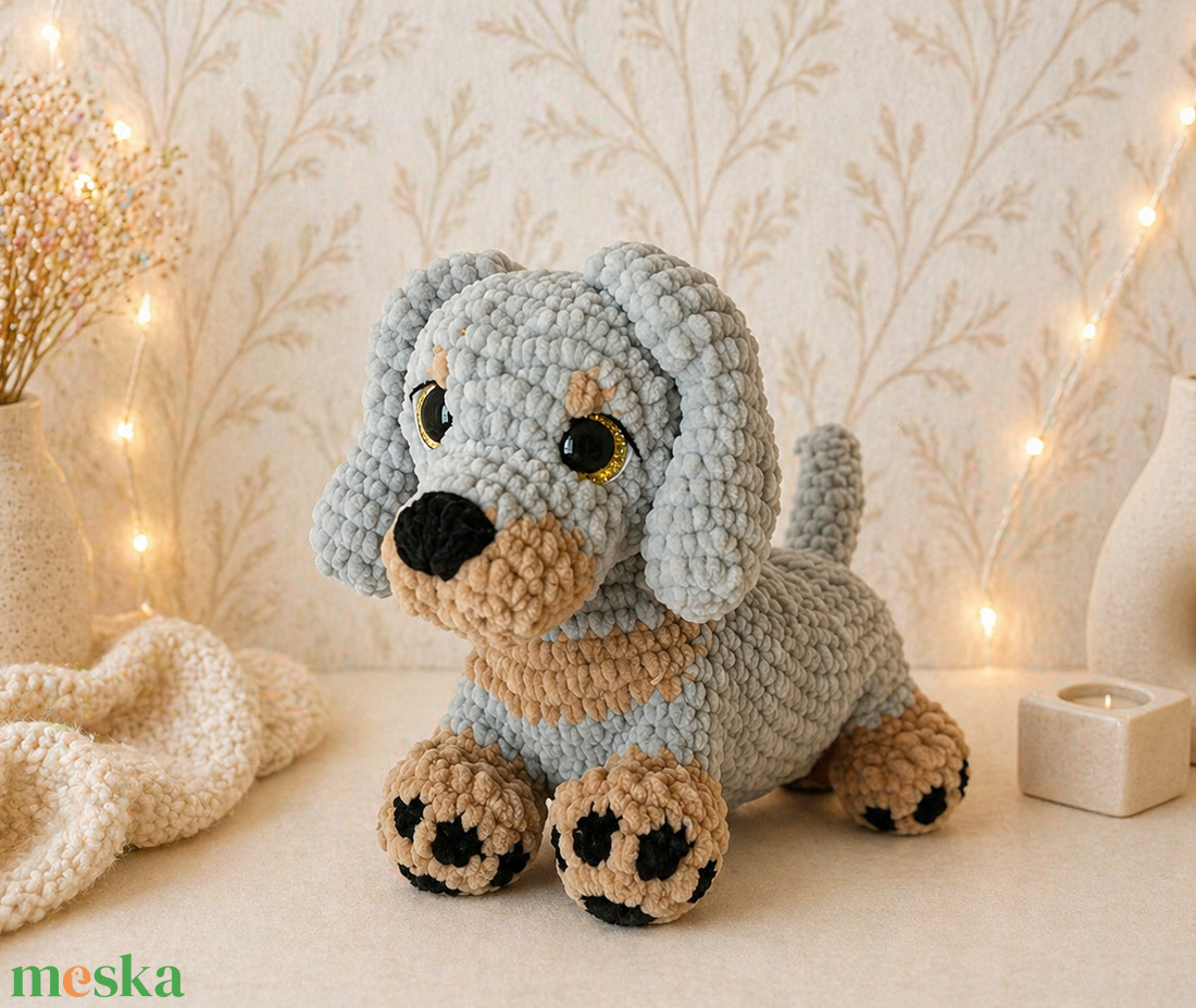 Horgolt szürke tacskó plüss amigurumi - játék & sport - plüssállat & játékfigura - kutya - Meska.hu