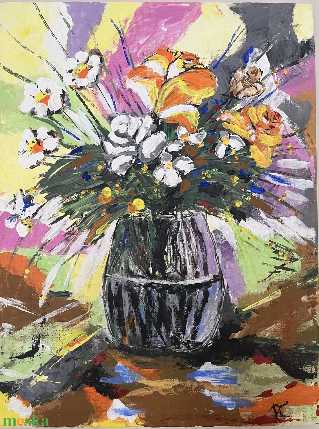 Virágok vázában - művészet - festmény - akril - Meska.hu