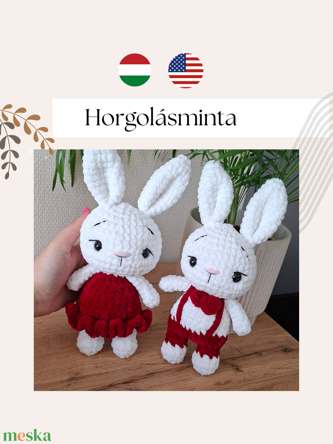 Szerelmes nyuszipár horgolásminta - diy (csináld magad) - szabásminta, útmutató - horgolási minta - Meska.hu