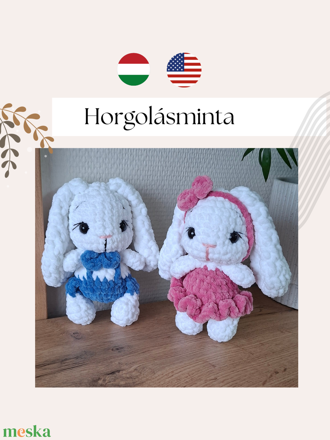 Kicsi hosszúfülű nyuszi horgolásminta - diy (csináld magad) - szabásminta, útmutató - horgolási minta - Meska.hu