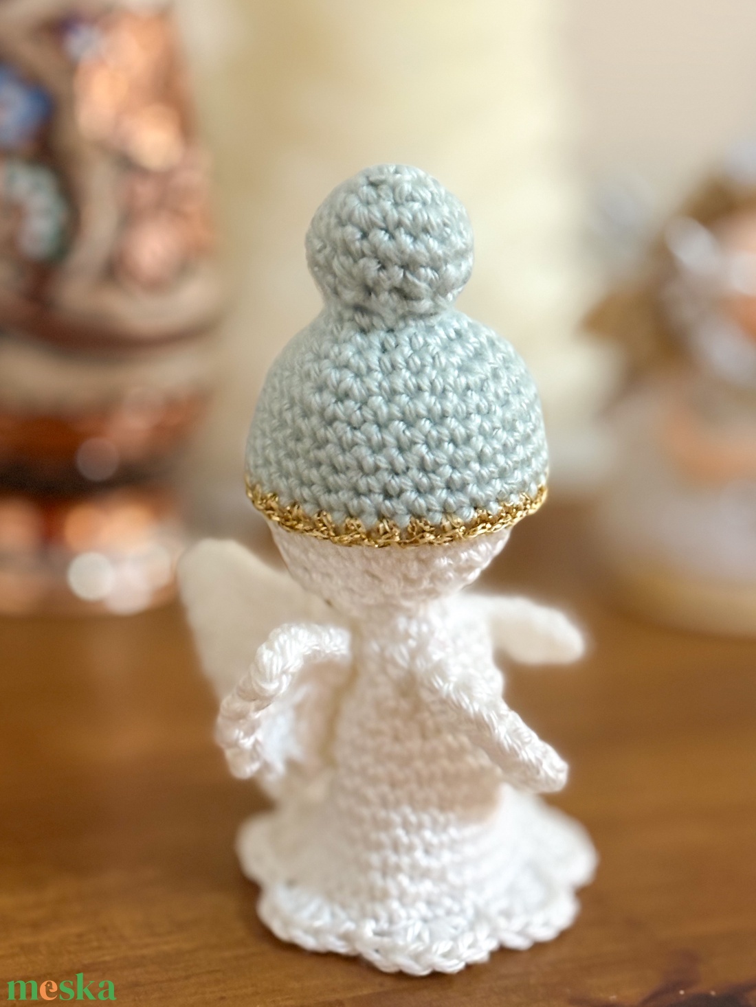 Angyalka pasztellkék sapkával - karácsony - karácsonyi ajándékozás - karácsonyi ajándékcsomagolás - Meska.hu