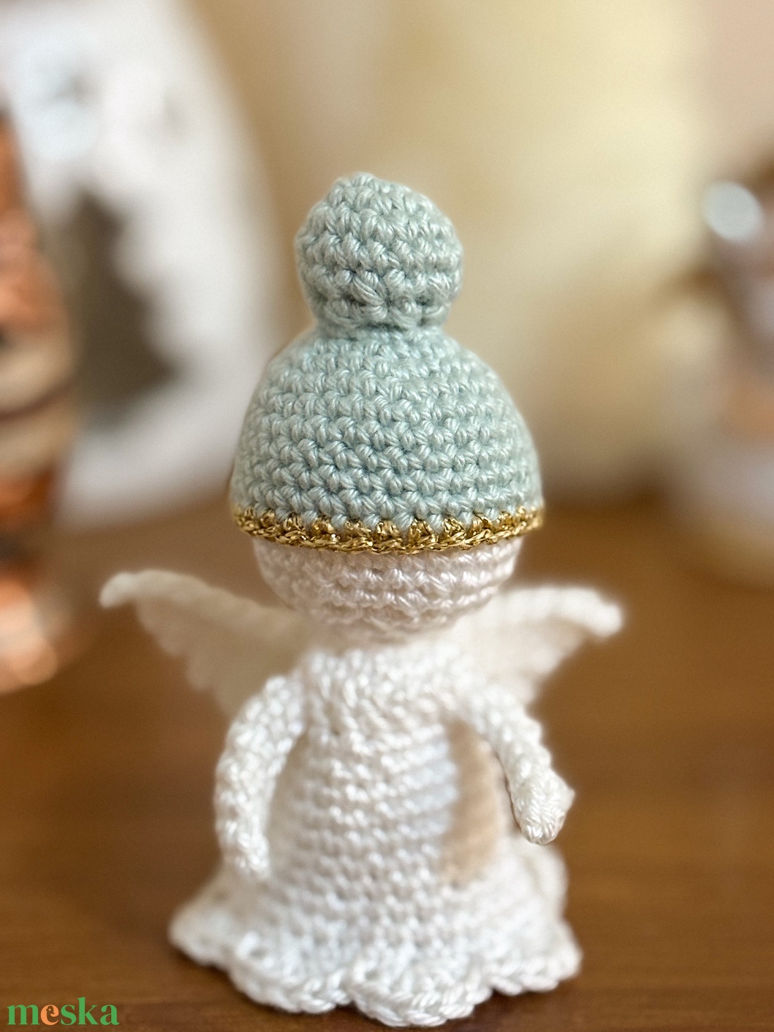 Angyalka pasztellkék sapkával - karácsony - karácsonyi ajándékozás - karácsonyi ajándékcsomagolás - Meska.hu