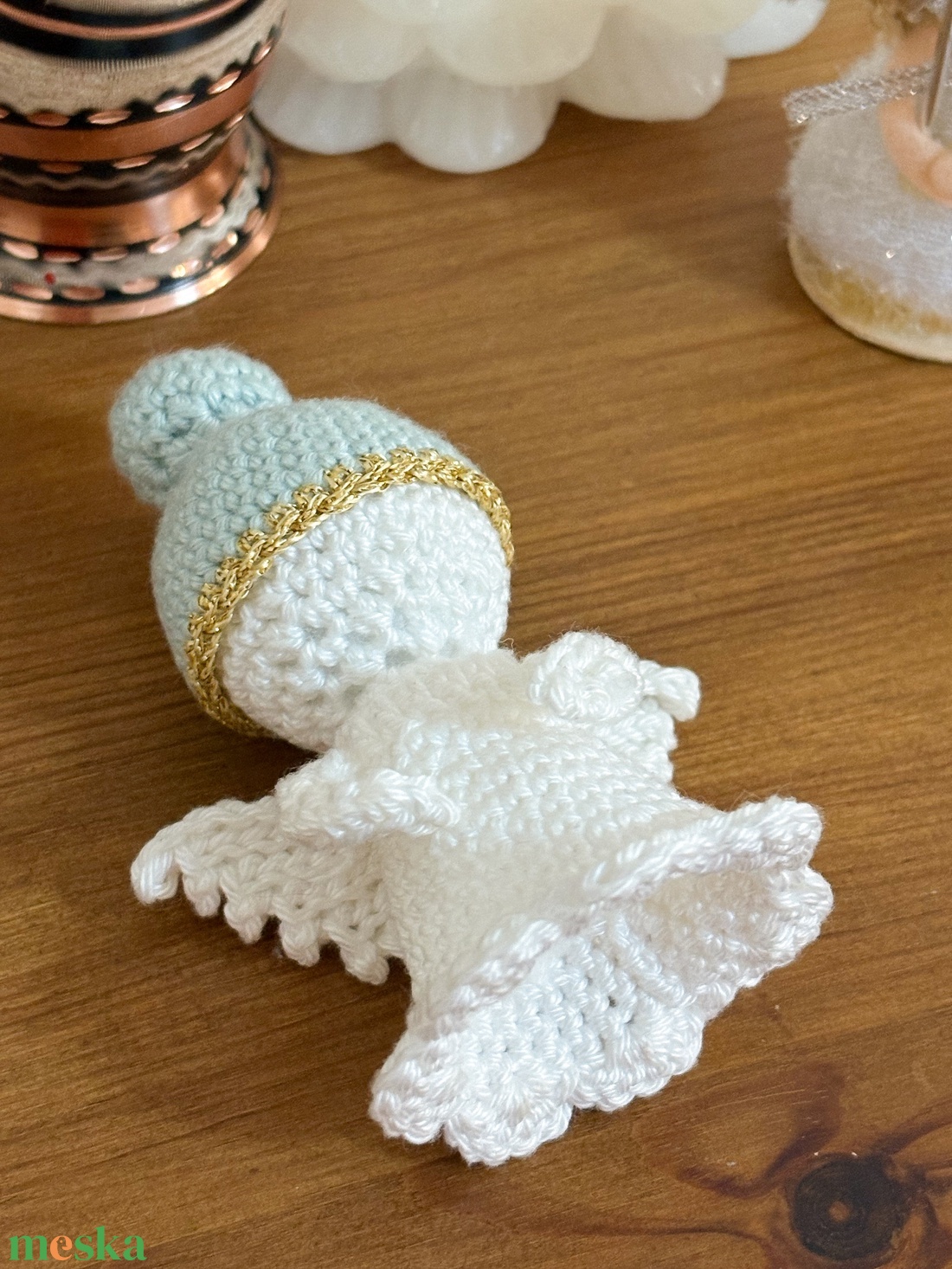 Angyalka pasztellkék sapkával - karácsony - karácsonyi ajándékozás - karácsonyi ajándékcsomagolás - Meska.hu