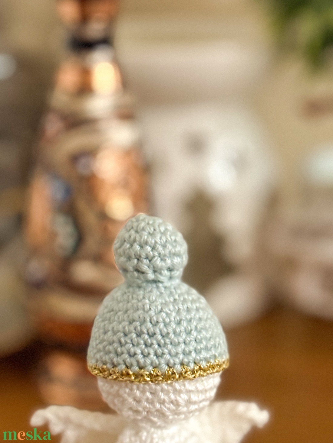 Angyalka pasztellkék sapkával - karácsony - karácsonyi ajándékozás - karácsonyi ajándékcsomagolás - Meska.hu