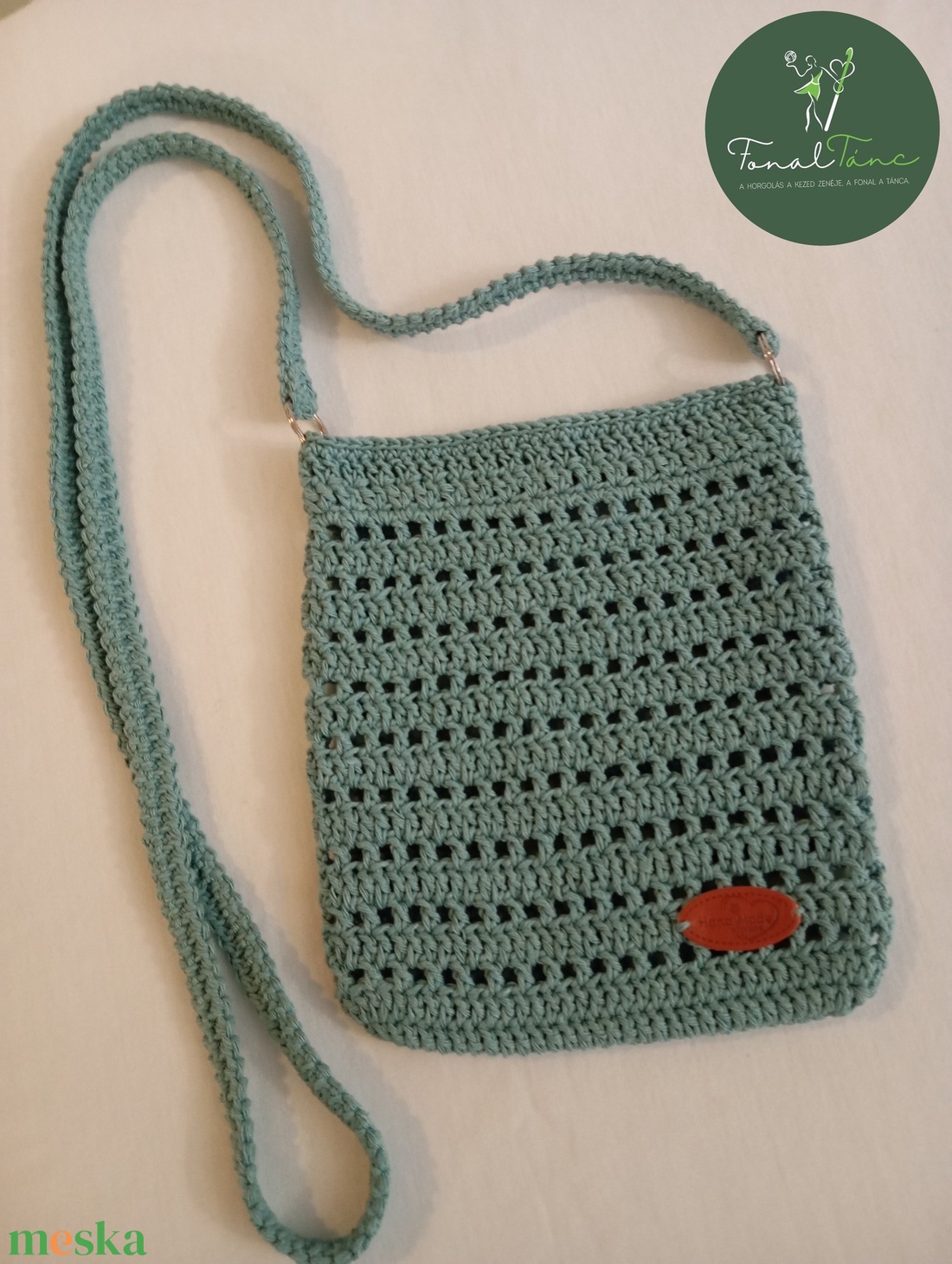 Egyedi horgolt türkiz táska - táska & tok - kézitáska & válltáska - vállon átvethető táska - Meska.hu